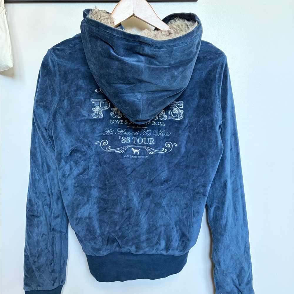 PINK Victoria's Secret Navy Blue Plush Hooded Jacket